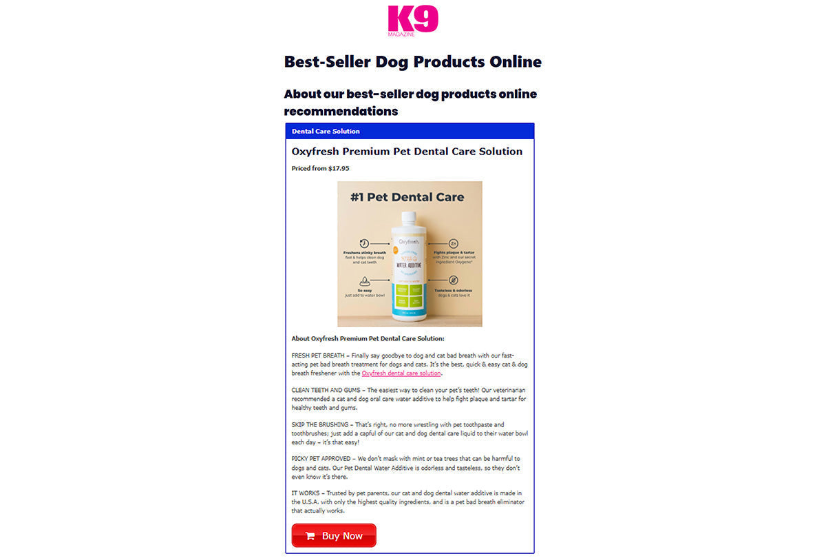 K9 Magazine: "Best-Seller Dog Products Online"