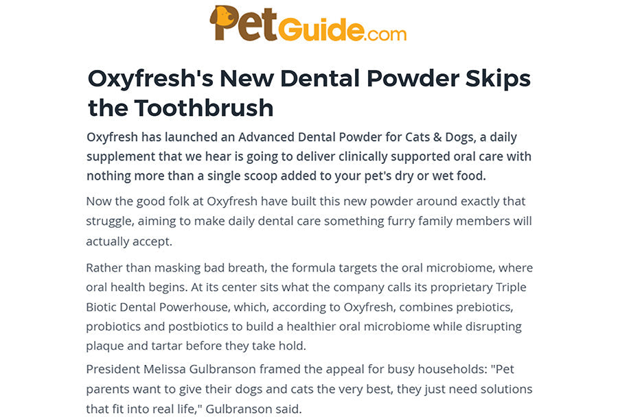 PetGuide: "Oxyfresh's New Dental Powder Skips the Toothbrush"