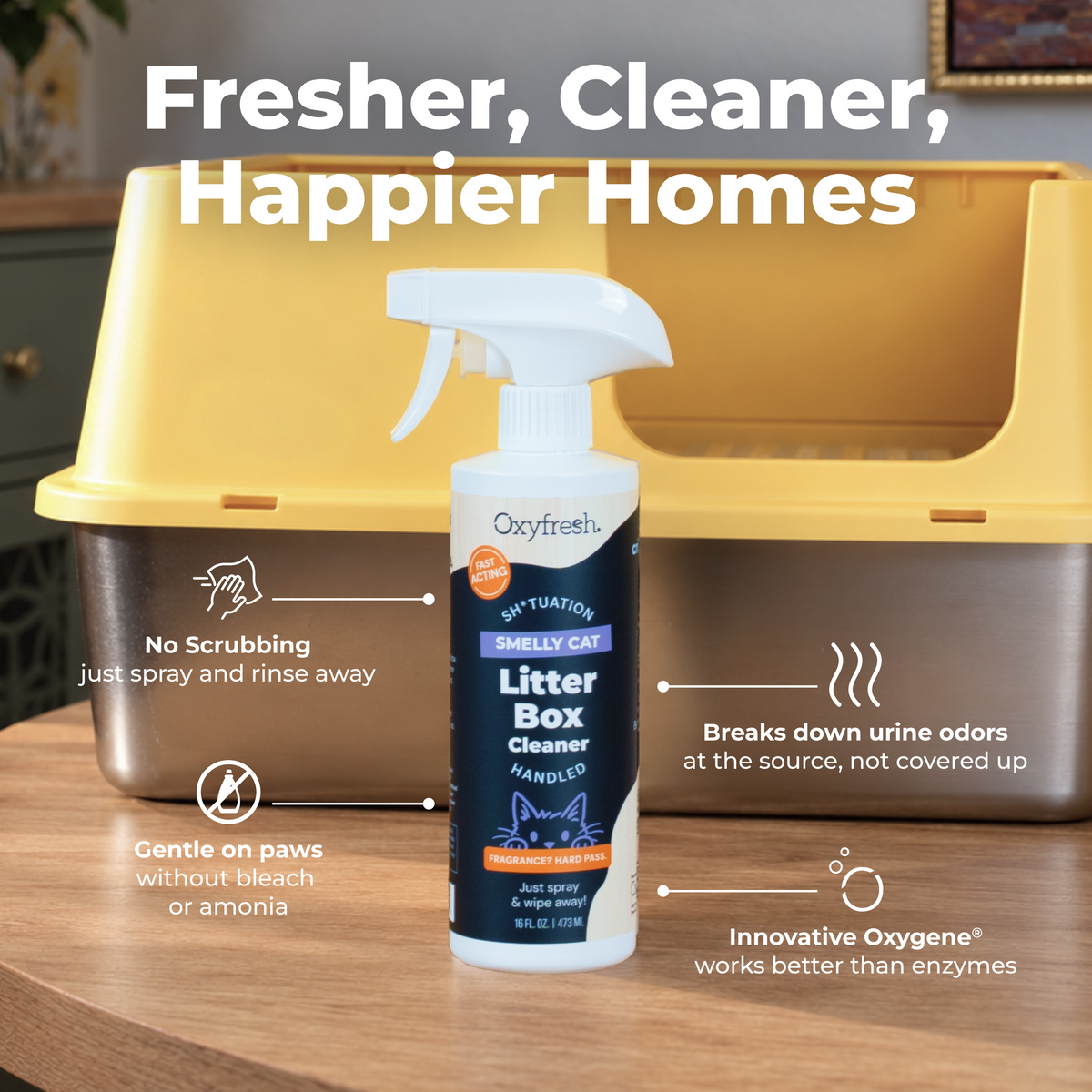 Oxyfresh Premium Litter Box Cleaner – Safely Eliminates Odors and Grime – Scrub Free