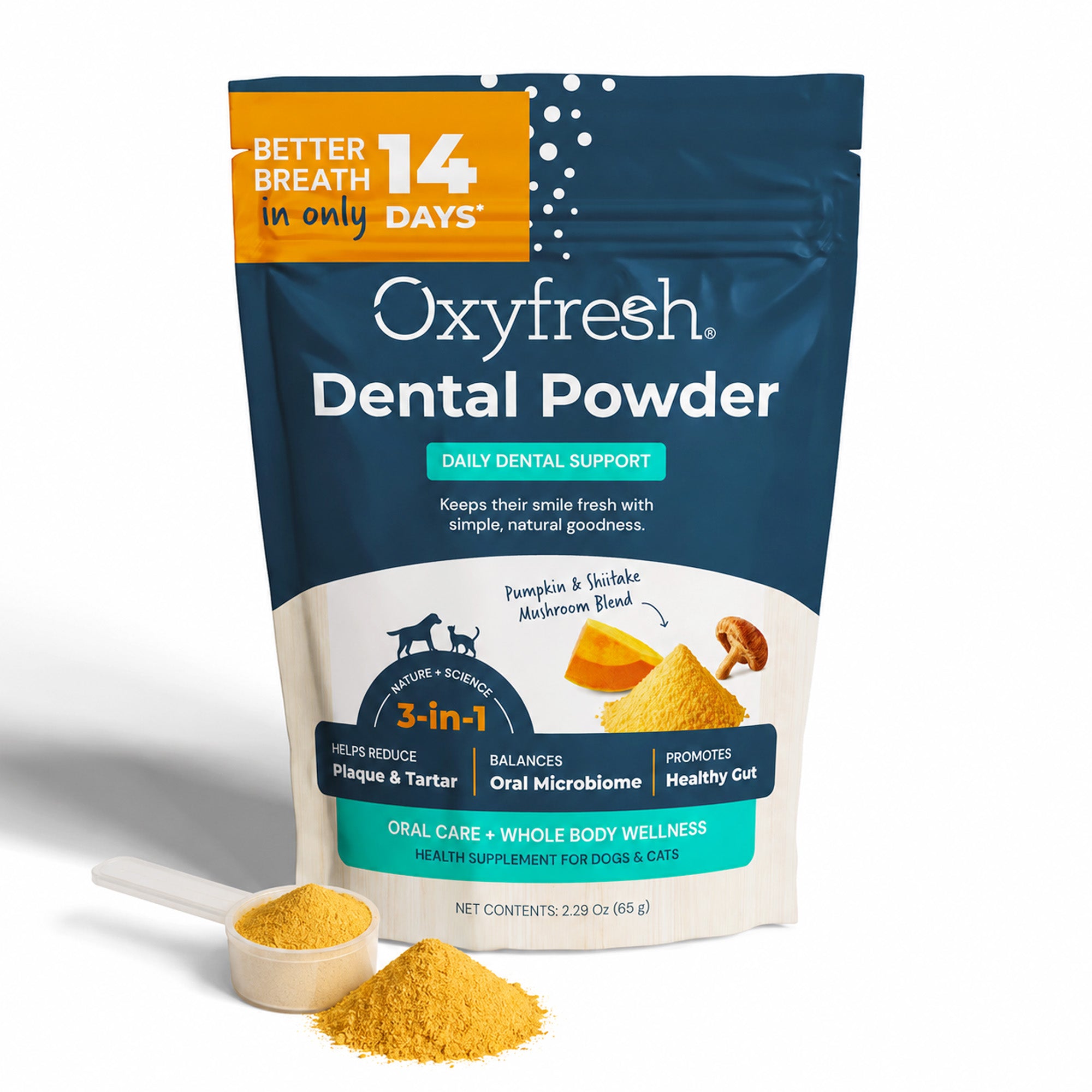 Advanced Dental Powder for Dogs & Cats — Fresh Breath Guaranteed in 14 Days, Cleaner Teeth & Gums, Gut Health & Urinary Support |  No Kelp, Seaweed, Algae or SHMP | Just Sprinkle on Food — No Brushing.