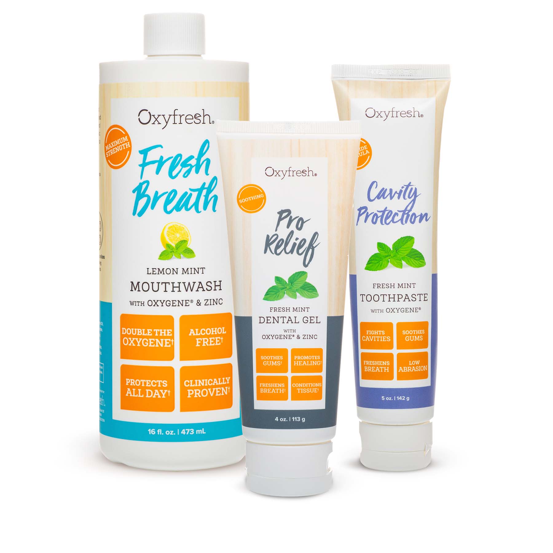 oxyfresh-Periodontal-Health-System-which-contains-lemon-mint-mouthwash-pro-relief-dental-gel-cavity-protection-fluoride-toothpaste